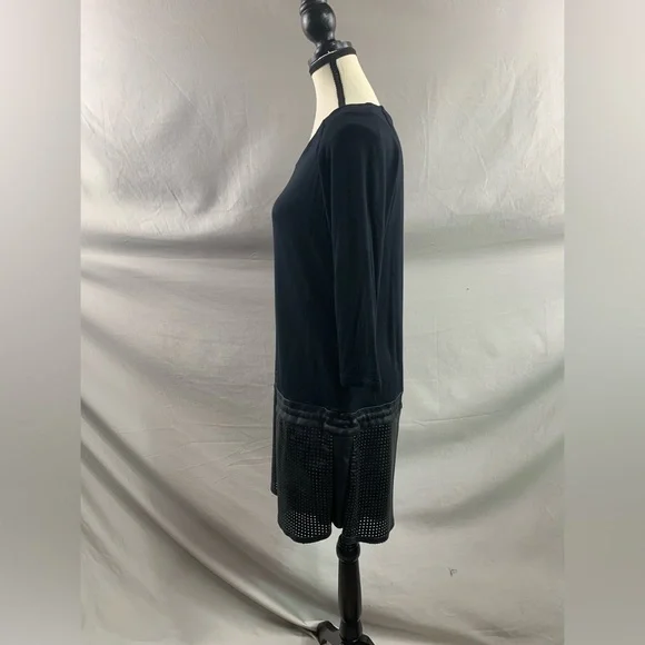 Black Vegan Leather Drop Waist Dress - Picture 3 of 4